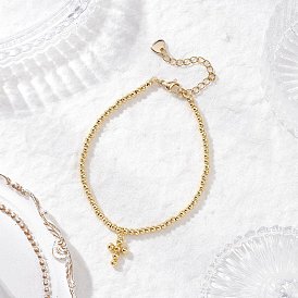 Латунь шарм браслеты, круглые браслеты из бисера для женщин, крестик