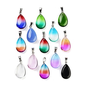 Glass Pendants, with Stainless Steel & Iron Findings, Teardrop