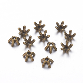 5-Petal Tibetan Style Alloy Bead Caps, Cadmium Free & Nickel Free & Lead Free, Star