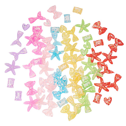 Resin Cabochons, with Shell Chip, Candy & Bowknot & Heart & Mermaid Tail & Starfish