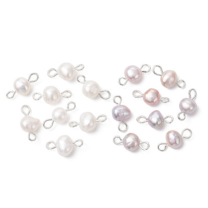 16 шт. 2 цвета, натуральный культивированный пресноводный жемчуг, картофельный разъем, подвески, с латунными двойными петлями, серебряный цвет гальваническим