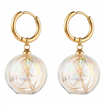 Handmade Blown Glass Globe Beads Hoop Earring for Girl Women, Wire Wrap Brass Earrings