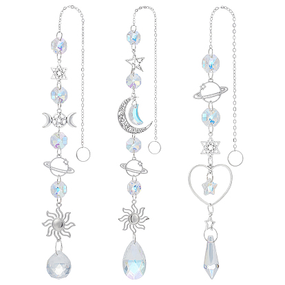 3шт. 3 стили подвесных подвесных светильников из стекла и сплава, для украшения балкона садового патио, луна и солнце и сердце