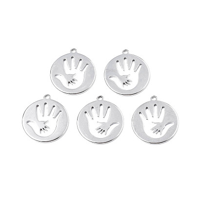 201 Stainless Steel Pendants, Flat Round with Palm