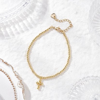 Латунь шарм браслеты, круглые браслеты из бисера для женщин, крестик