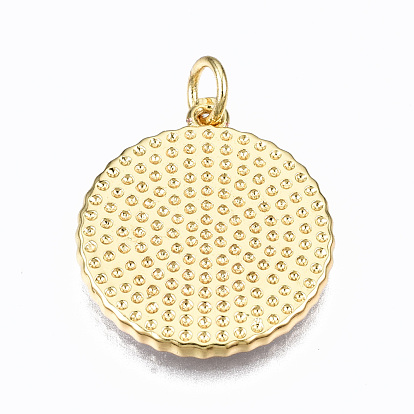 Brass Enamel Pendants, with Jump Rings, Real 16K Gold Plated, Cadmium Free & Nickel Free & Lead Free, Flat Round with Heart