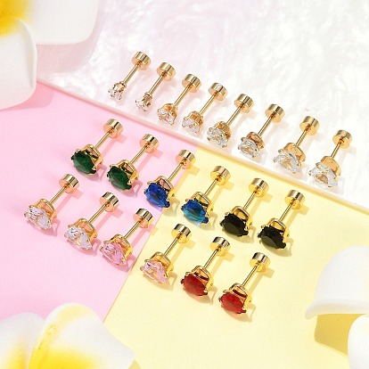 Сердечные стеклянные беруши поддельные, 304 серьги-гвоздики из нержавеющей стали для женщин, золотые