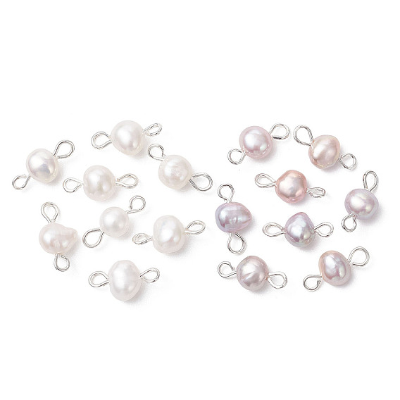 16 шт. 2 цвета, натуральный культивированный пресноводный жемчуг, картофельный разъем, подвески, с латунными двойными петлями, серебряный цвет гальваническим