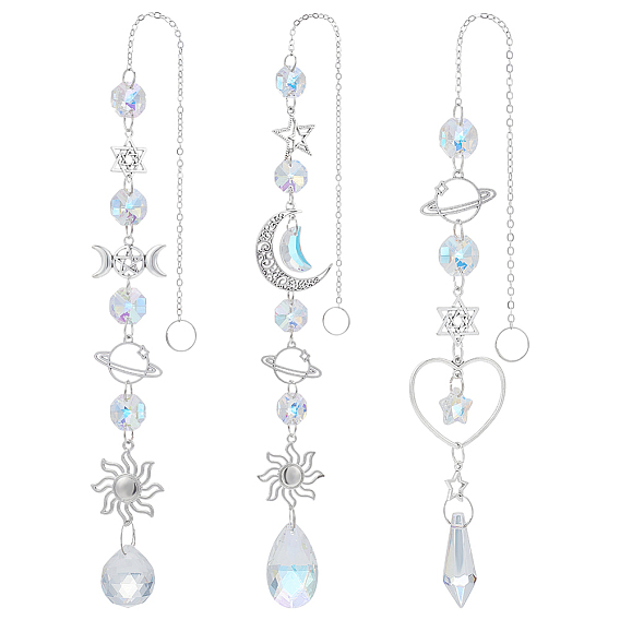 3шт. 3 стили подвесных подвесных светильников из стекла и сплава, для украшения балкона садового патио, луна и солнце и сердце