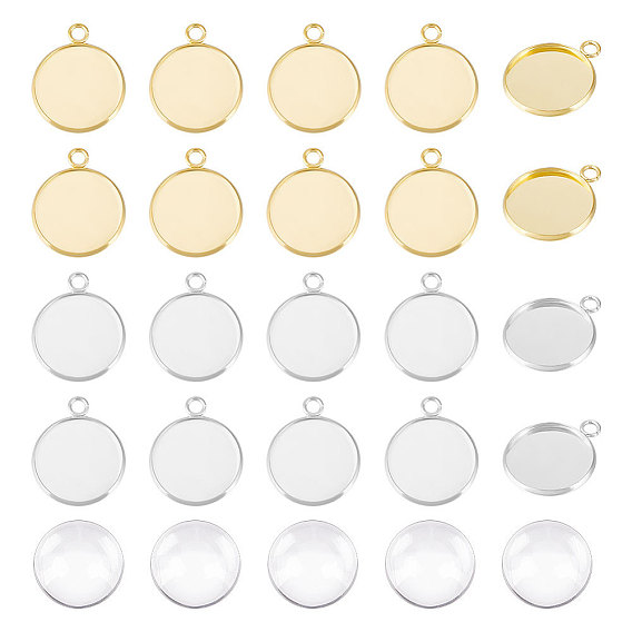 Набор для самостоятельного изготовления плоской круглой заготовки подвески, в том числе 304 подвеска из нержавеющей стали с кабошоном, Кабошоны из стекла