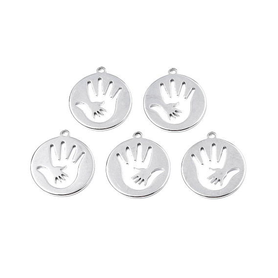 201 Stainless Steel Pendants, Flat Round with Palm