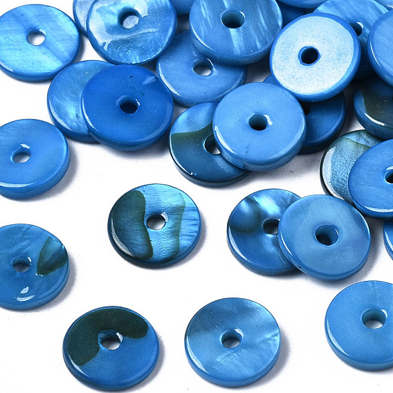 Spray Painted Natural Freshwater Shell Beads, Disc/Flat Round, Heishi Beads