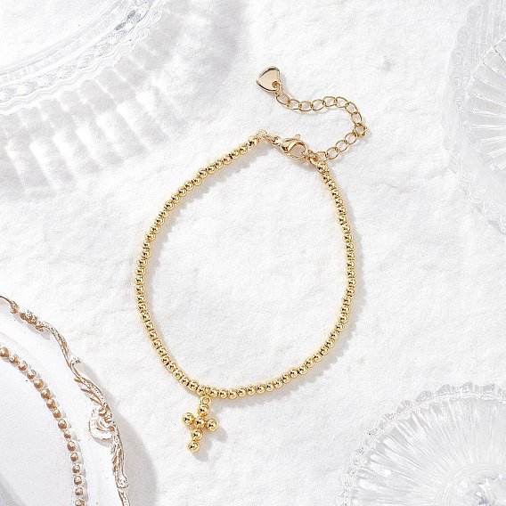 Латунь шарм браслеты, круглые браслеты из бисера для женщин, крестик