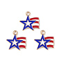 Independence Day Alloy Enamel Pendants, Star Charms, Light Gold