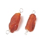 Rough Raw Natural Amber Chips Connector Charms, with Brass Double Loops