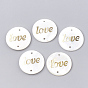Freshwater Shell Links Connectors, with Brass Findings, Flat Round with Word Love