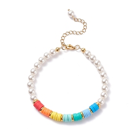 Round Shell Pearl & Polymer Clay Heishi Beaded Bracelet for Women