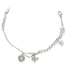 Butterfly & Heart Cubic Zirconia Charm Bracelets, with Titanium Steel Cable Chains