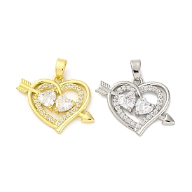 Brass Pendants with Cubic Zirconia, Electrophoretic Color Preservation, Heart Charms