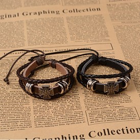 Imitation PU Leather Multi-strand Bracelets, with Cross Alloy Findings, 56~85mm