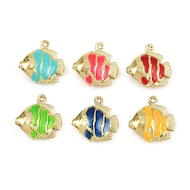 Латунь эмаль подвески, подвески в форме рыб, стойки покрытие, долговечный, без кадмия и без свинца, реальный 18 k позолоченный