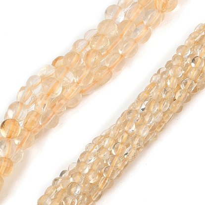 Natural Lemon Quartz(Heated) Beads Strands, Flat Round, Faceted