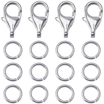 4 шт. 925 застежки-лобстеры из стерлингового серебра и 20 шт. открытые соединительные кольца