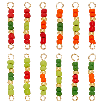 48 шт. 12 цвета стеклянные бусины и латунные бусины-рондели подвески-соединители, с 304 двойными петлями из нержавеющей стали, золотые