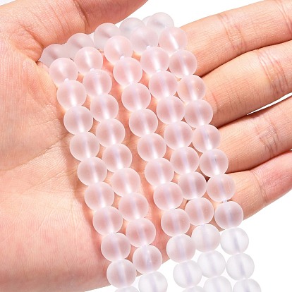 Quartz Crystal Beads Strands, Frosted, Round, Synthetic Crystal