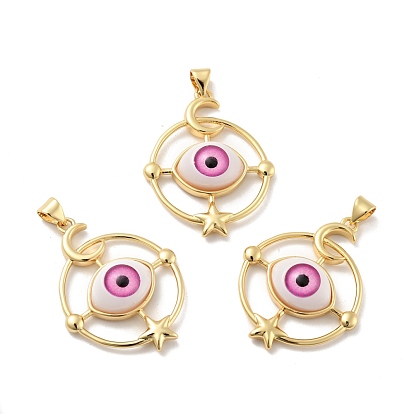 Opaque Resin Pendants, with Real 18K Gold Plated Tone Brass Findings, Ring with Horse Eye Charm, Cadmium Free & Nickel Free & Lead Free