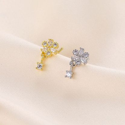 Кольца для носа в форме цветка с микропаве из прозрачного кубического циркония из латуни, с 316 l хирургическими штифтами из нержавеющей стали