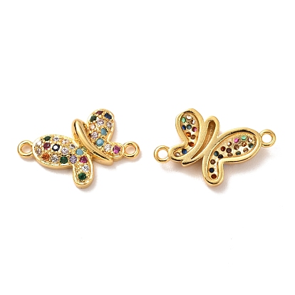 Brass Micro Pave Cubic Zirconia Links Connectors, Real 18K Gold Plated, Long-Lasting Plated, Butterfly