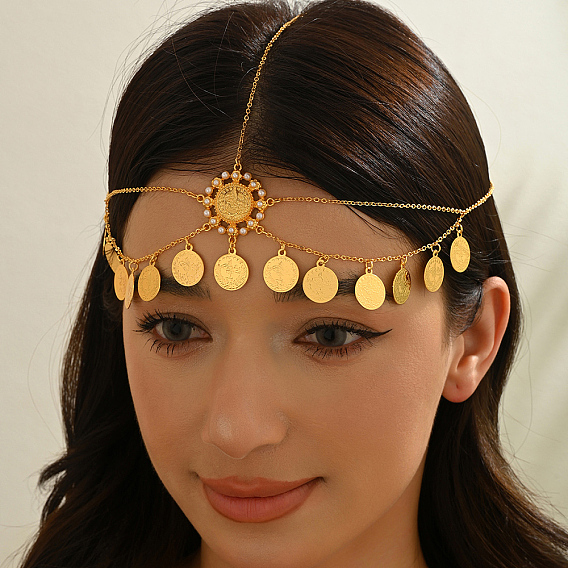 Элегантные украшения для волос из цинкового сплава в виде кисточки из старинной монеты, латунные цепочки для женщин, праздничная и вечерняя одежда