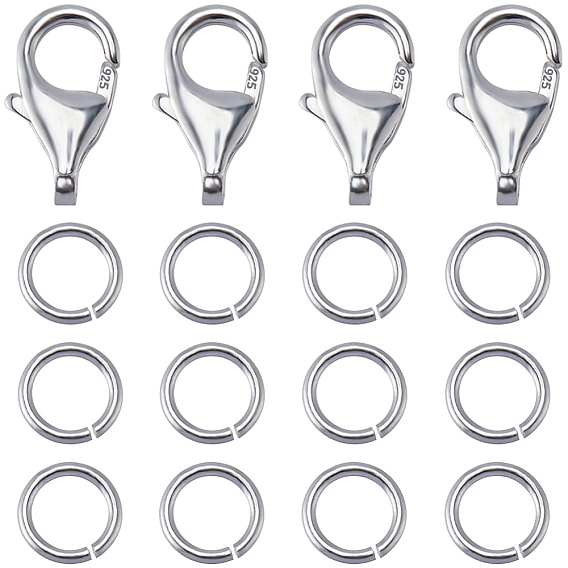 4 шт. 925 застежки-лобстеры из стерлингового серебра и 20 шт. открытые соединительные кольца