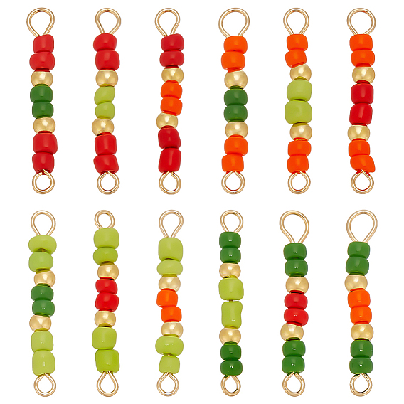 48 шт. 12 цвета стеклянные бусины и латунные бусины-рондели подвески-соединители, с 304 двойными петлями из нержавеющей стали, золотые
