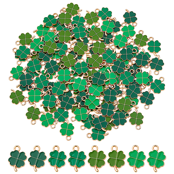 120 pcs 4 pendentifs en alliage d'émail de couleurs, Bijoux trèfle, or