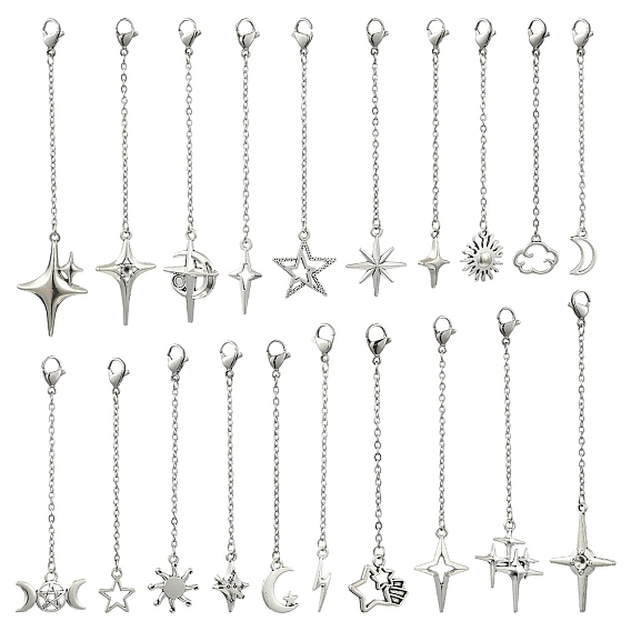 20Pcs Star Alloy Pendant Decorations, with 304 Stainless Steel Lobster Claw Clasps