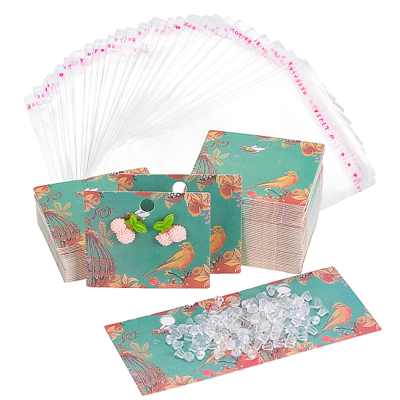 Kraft Paper Earring Display Cards, Stud Earring Card Holder, Rectangle, with Word Made in Korea