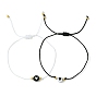 2Pcs 2 Color Acrylic Heart & Glass Seed Braided Bead Bracelet Set, Adjustable Bracelets