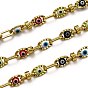 Handmade Brass Link Chains, with Lampwork and Spool, Long-Lasting Plated, Unwelded, Evil Eye