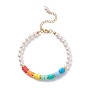 Round Shell Pearl & Polymer Clay Heishi Beaded Bracelet for Women