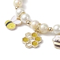 Alloy Enamel Bee Charm Bracelets, with Acrylic and Glass Pearl Round Beads