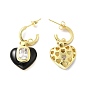 Enamel Heart Dangle Stud Earrings with Clear Cubic Zirconia, Real 18K Gold Plated Brass Jewelry for Valentine's Day