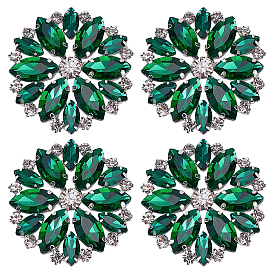 4шт. железные стеклянные кабошоны, со стразами, цветок