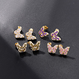 Colorful Zircon Butterfly Earrings for Women, Vintage and Chic Copper Plated Gold with 3D Design