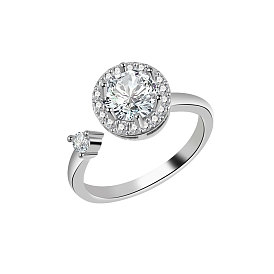 Anillo de diamantes de imitación de latón con apertura ajustable, anillo giratorio, plano y redondo