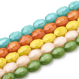 Opaque Solid Color Glass Beads Strands, Faceted, Oval