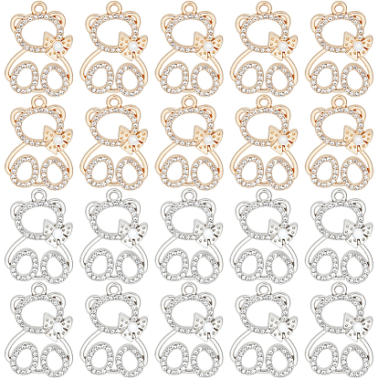 32 шт. 2 цвета сплава, подвески со стразами и кристаллами, с имитацией жемчуга из абс-пластика с бусинами, мишка с подвесками-бантиками