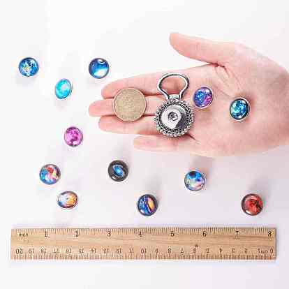 SUNNYCLUE DIY Brooch Making, with Alloy Rhinestone Magnetic Brooch Making for Snap Buttons and Brass Glass Snap Buttons, Flat Round with Starry Sky
