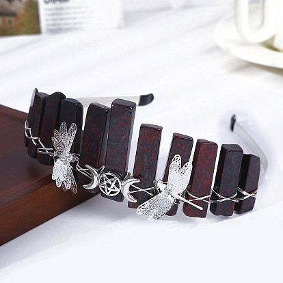 Natural Gemstone with Metal Hair Bands, Moon & Dragonfly